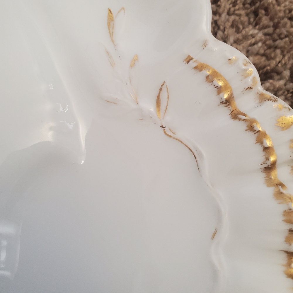 Haviland Co Limoges France White oval Scalloped Serving Platter gold Junor tray - Picture 8 of 12